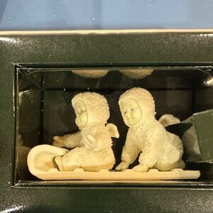 “Down the hill we go” Porcelain Twin Snow Babies Figurine in White